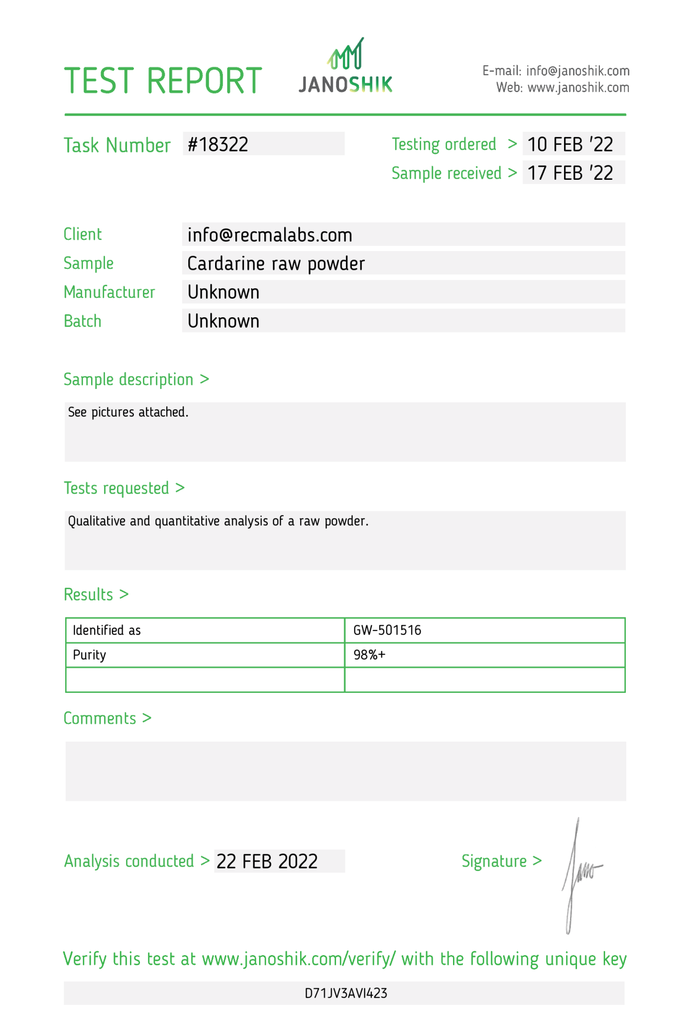 CARDARINE (GW-501516) Powder, 1gr - Recma Labs