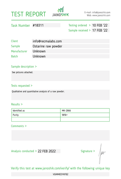 OSTARINE (MK-2866) Powder, 1gr - Recma Labs