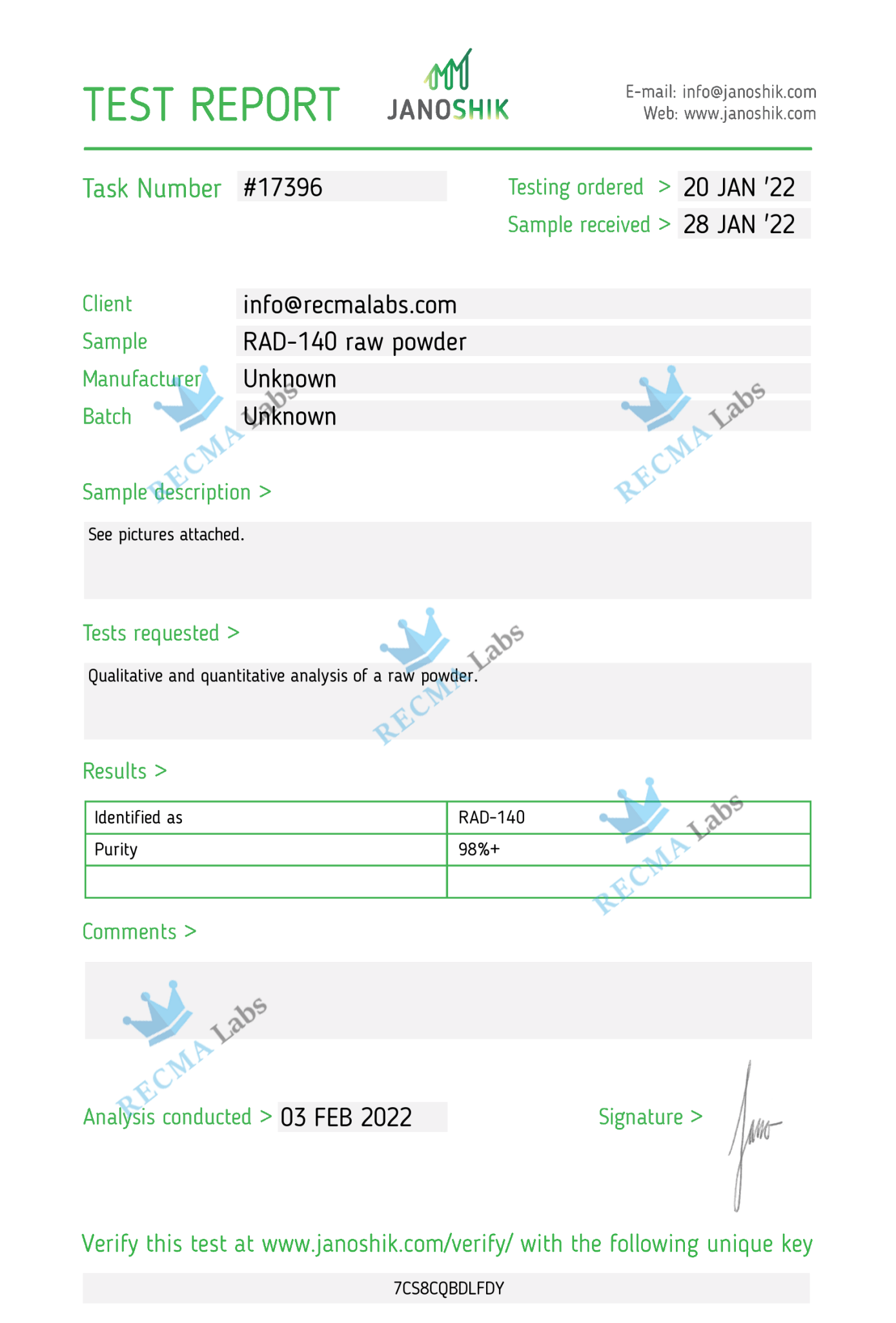 TESTOLONE (RAD-140) Powder, 1gr - Recma Labs