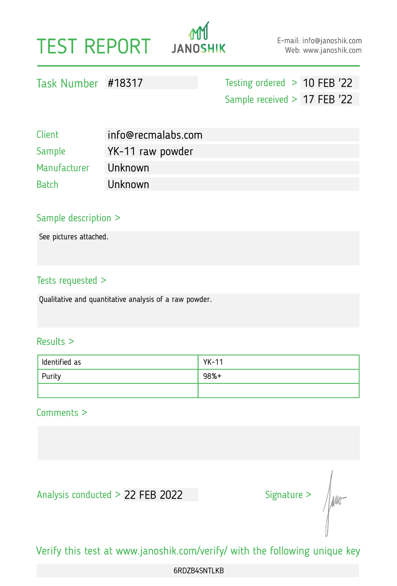 YK-11 Powder, 1gr - Recma Labs